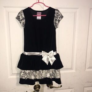 Girl’s Velvet & Lace Tiered Dress